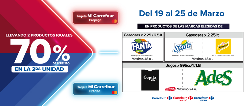 70% de descuento en la segunda unidad de Productos de Marcas seleccionadas