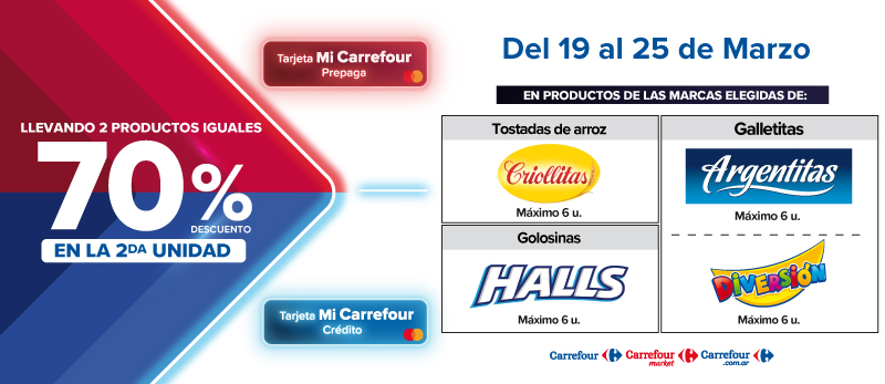 70% de descuento en la segunda unidad de Productos de Marcas seleccionadas