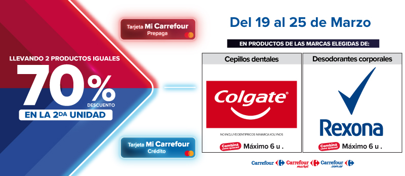70% de descuento en la segunda unidad de Productos de Marcas seleccionadas