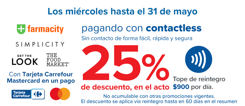 25% de descuento en Farmacity, Get the Look, Simplicity y The Food Market, pagando con Contactless