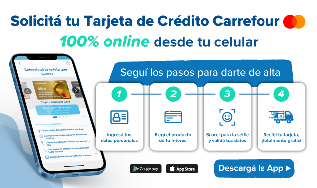 Solicitá tu tarjeta de crédito carrefour Mastercard 100% online desde tu celular. Descargá la app acá